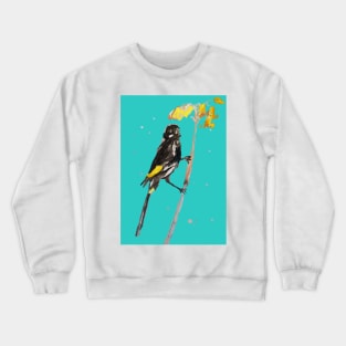 Australian Honeyeater Bird Painting - New Holland on Turquoise Crewneck Sweatshirt